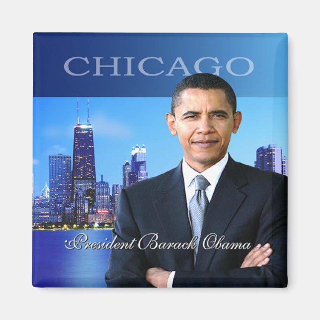 President Obama Chicago Skyline Magnet (Front)