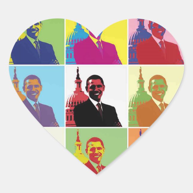 President Obama Pop Art Heart Sticker (Front)