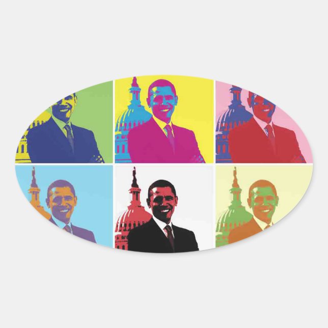President Obama Pop Art Oval Sticker (Front)