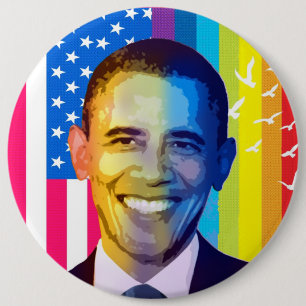 President Obama Portrait-Rainbow & USA Flag 6 Cm Round Badge