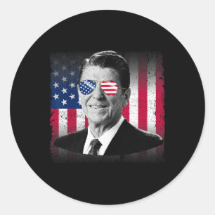 President Reagan Usa Flag Patriotic American 4th O Classic Round Sticker
