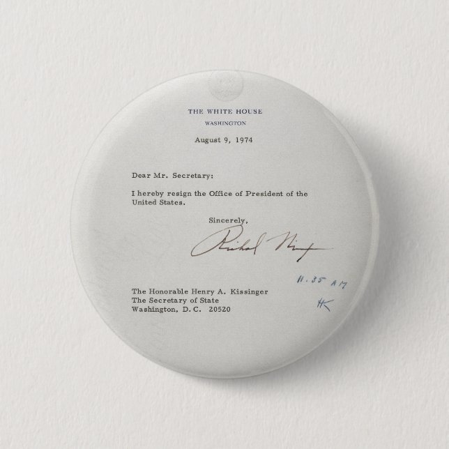 President Richard M. Nixon Resignation Letter 6 Cm Round Badge (Front)