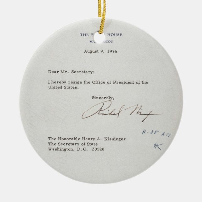 President Richard M. Nixon Resignation Letter Ceramic Tree Decoration (Front)
