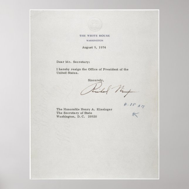 President Richard M. Nixon Resignation Letter Poster (Front)