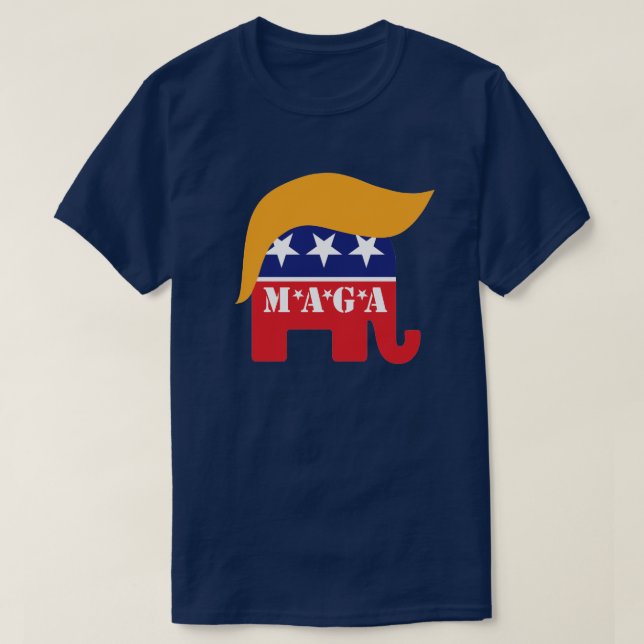 President Trump 2024 GOP Elephant Hair Logo MAGA T-Shirt (Design Front)