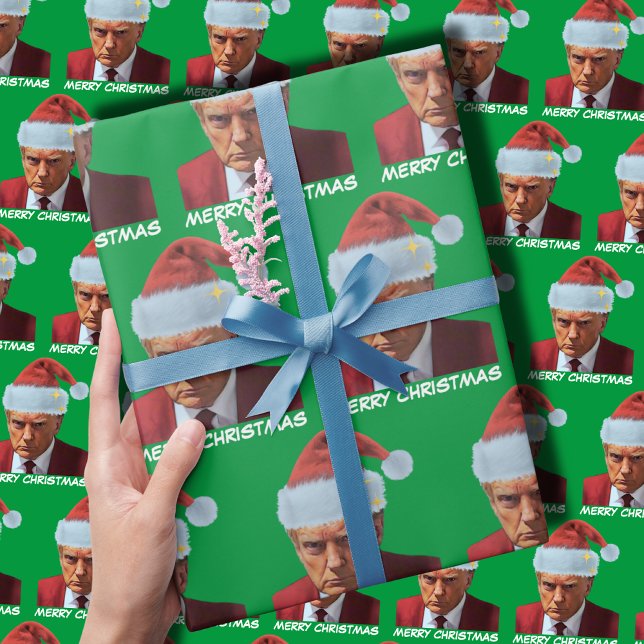 President Trump 2024 Mug shot Merry Christmas Wrapping Paper (Creator Uploaded)