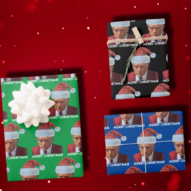 President Trump 2024 Mug shot Merry Christmas Wrapping Paper Sheet (Creator Uploaded)