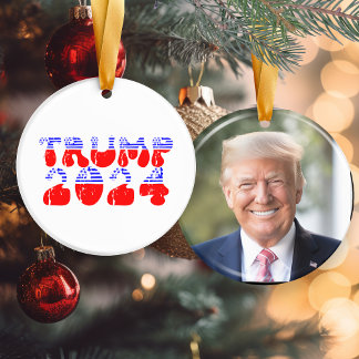 President Trump 2024 Patriotic Election Photo Ceramic Tree Decoration