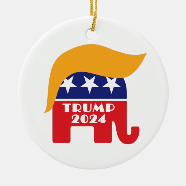 President Trump 2024 Republican Elephant Hair Logo Ceramic Tree Decoration (Front)