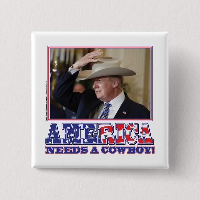 President Trump American Cowboy 15 Cm Square Badge (Front)