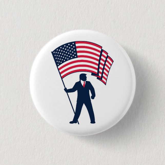 President Trump Bearing the Flag of the USA  3 Cm Round Badge (Front)
