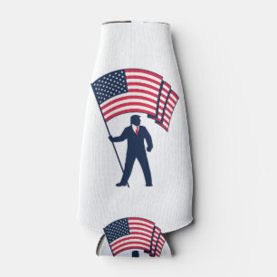 President Trump Bearing the Flag of the USA  Bottle Cooler