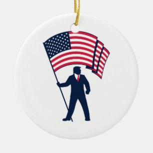 President Trump Bearing the Flag of the USA Ceramic Tree Decoration