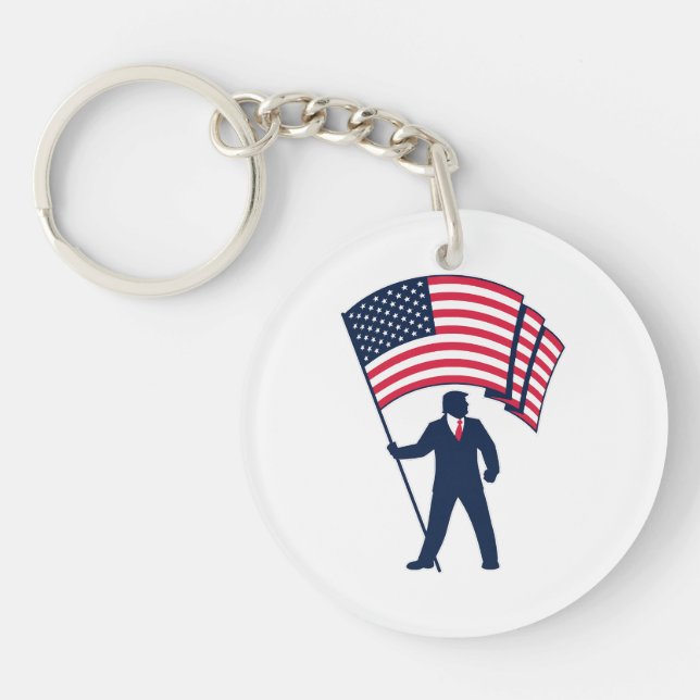 President Trump Bearing the Flag of the USA  Key Ring (Front)
