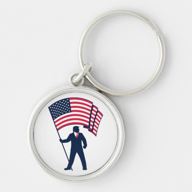 President Trump Bearing the Flag of the USA  Key Ring (Front)