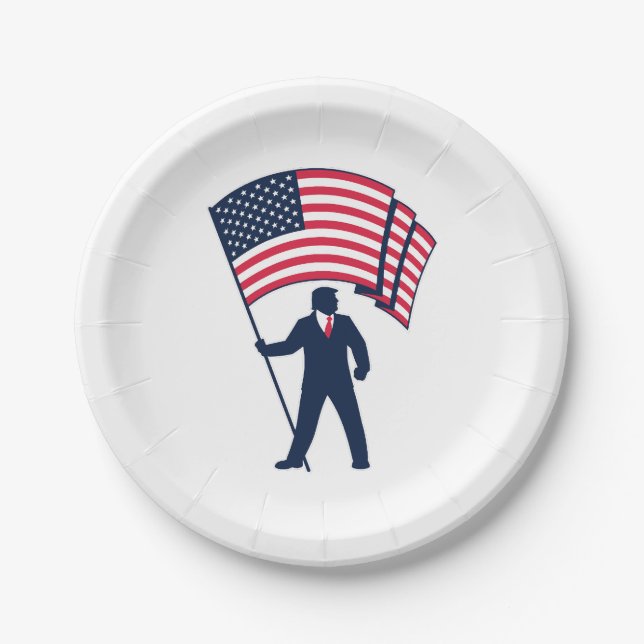 President Trump Bearing the Flag of the USA  Paper Plate (Front)