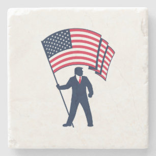 President Trump Bearing the Flag of the USA Stone Coaster