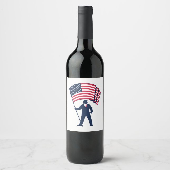 President Trump Bearing the Flag of the USA  Wine Label (Front)