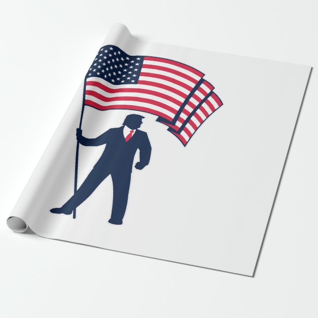 President Trump Bearing the Flag of the USA  Wrapping Paper (Unrolled)