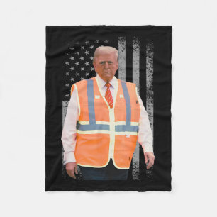 President Trump Garbage Truck Worker Vest Usa Flag Fleece Blanket