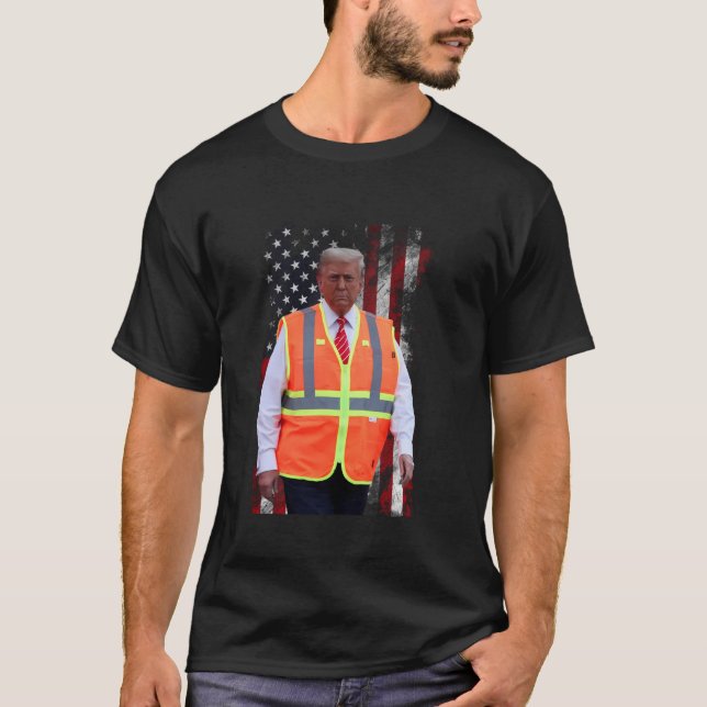 President Trump Garbage Truck Worker Vest USA Flag T-Shirt (Front)