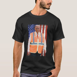 President Trump Garbage Truck Worker Vest USA Flag T-Shirt