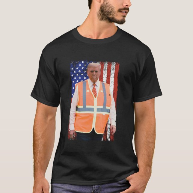 President Trump Garbage Truck Worker Vest USA Flag T-Shirt (Front)