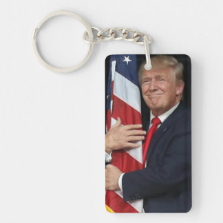 President Trump Hugging the America Flag Key Ring