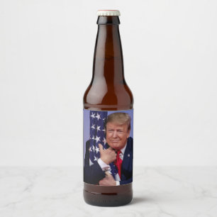 President Trump Hugging the American Flag Beer Bottle Label