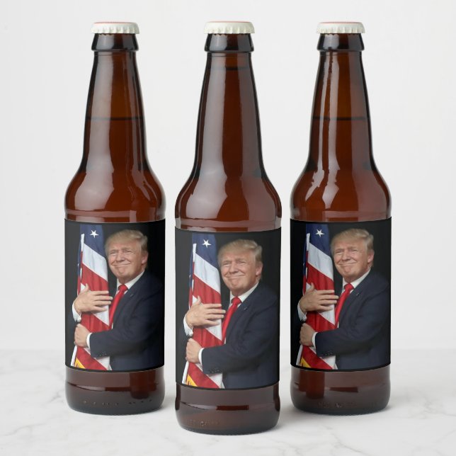 President Trump Hugging the American Flag Beer Bottle Label (Bottles)