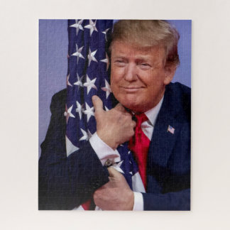 President Trump Hugging The American Flag Jigsaw Puzzle