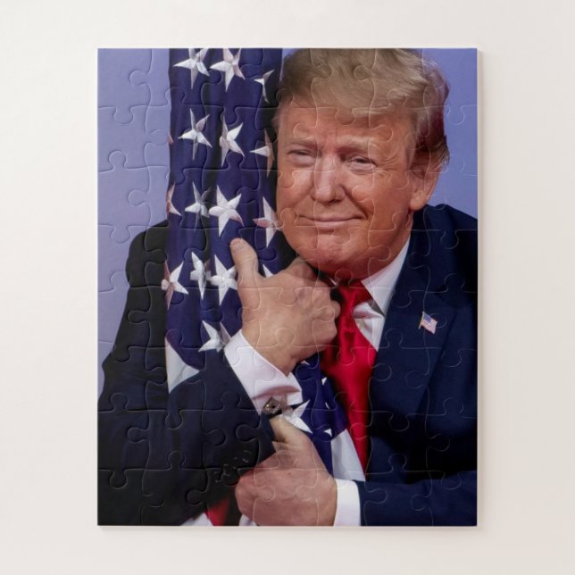 President Trump hugging the American Flag Jigsaw Puzzle (Vertical)