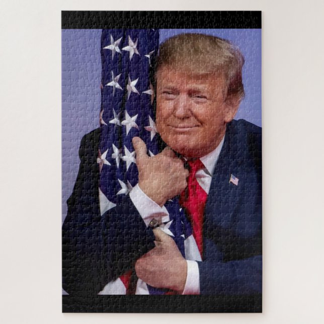 President Trump Hugging the American Flag Jigsaw Puzzle (Vertical)