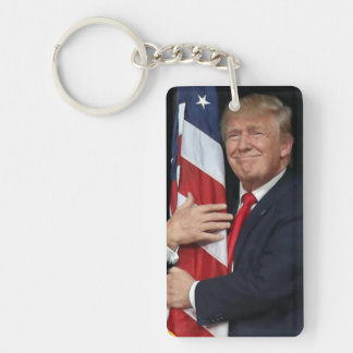 President Trump Hugging the American Flag Key Ring
