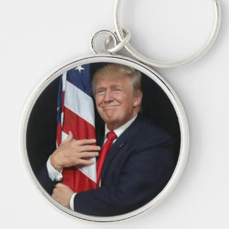 President Trump Hugging The American Flag Key Ring