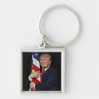 President Trump Hugging the American Flag Key Ring