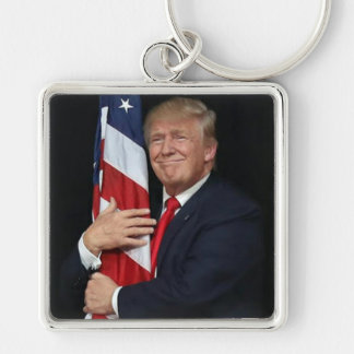 President Trump Hugging the American Flag Key Ring