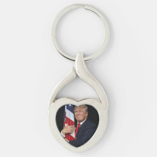 President Trump Hugging The American Flag Key Ring