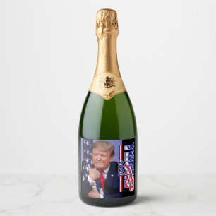 President Trump Hugging the American Flag Sparkling Wine Label