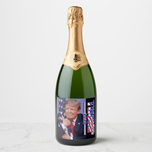 President Trump Hugging the American Flag Sparkling Wine Label (Front)