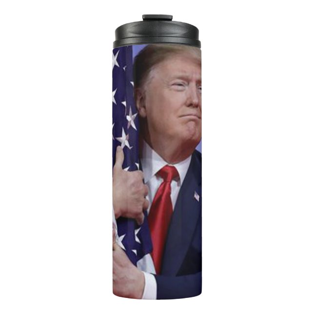 President Trump Hugging the American Flag Thermal Tumbler (Front)