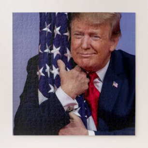 President Trump Hugging the American Flag Trump 20 Jigsaw Puzzle