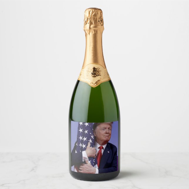President Trump Hugging the Flag Sparkling Wine Label (Front)