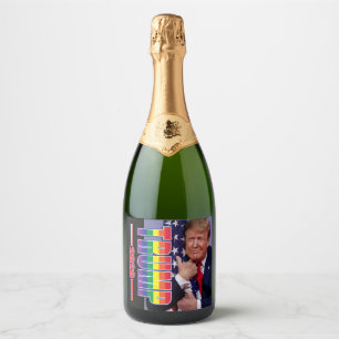 President Trump Hugging the Flag Sparkling Wine Label