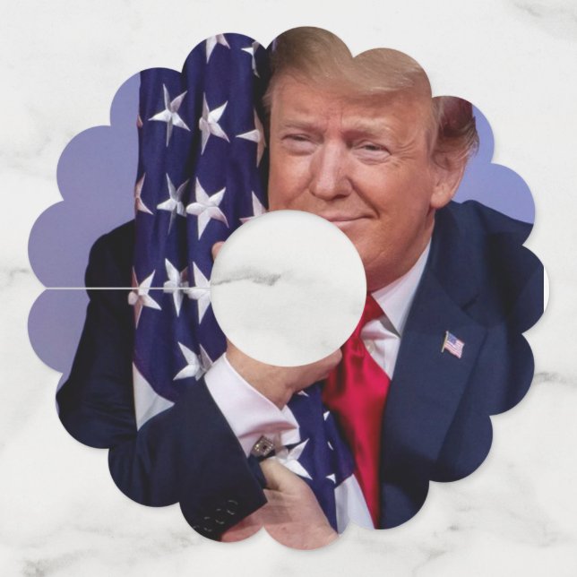 President Trump Hugging the Flag Wine Glass Tag (Back)