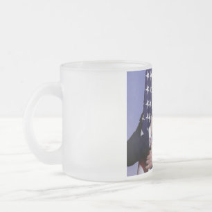 President Trump Hugs the American Flag Frosted Glass Coffee Mug