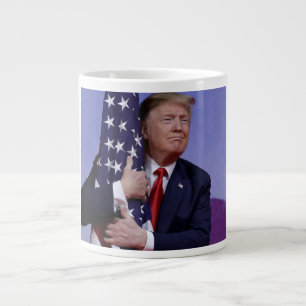 President Trump Hugs the American Flag Large Coffee Mug