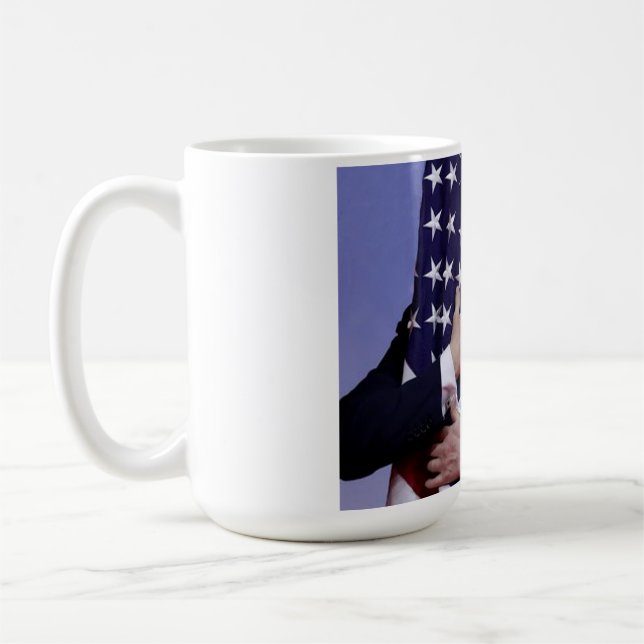 President Trump Hugs the USA Flag Coffee Mug (Left)