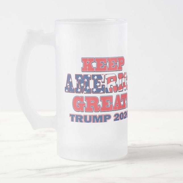 President Trump Hugs the USA Flag Frosted Glass Beer Mug (Left)