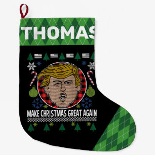 President Trump Make Christmas Great Again Plaid Large Christmas Stocking
